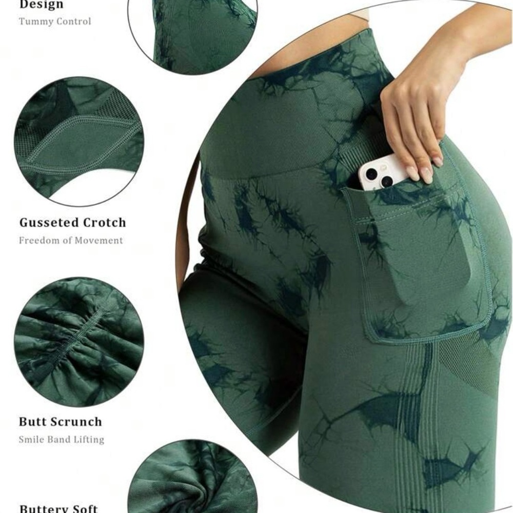 Green Tie-Dye Leggings with Pocket